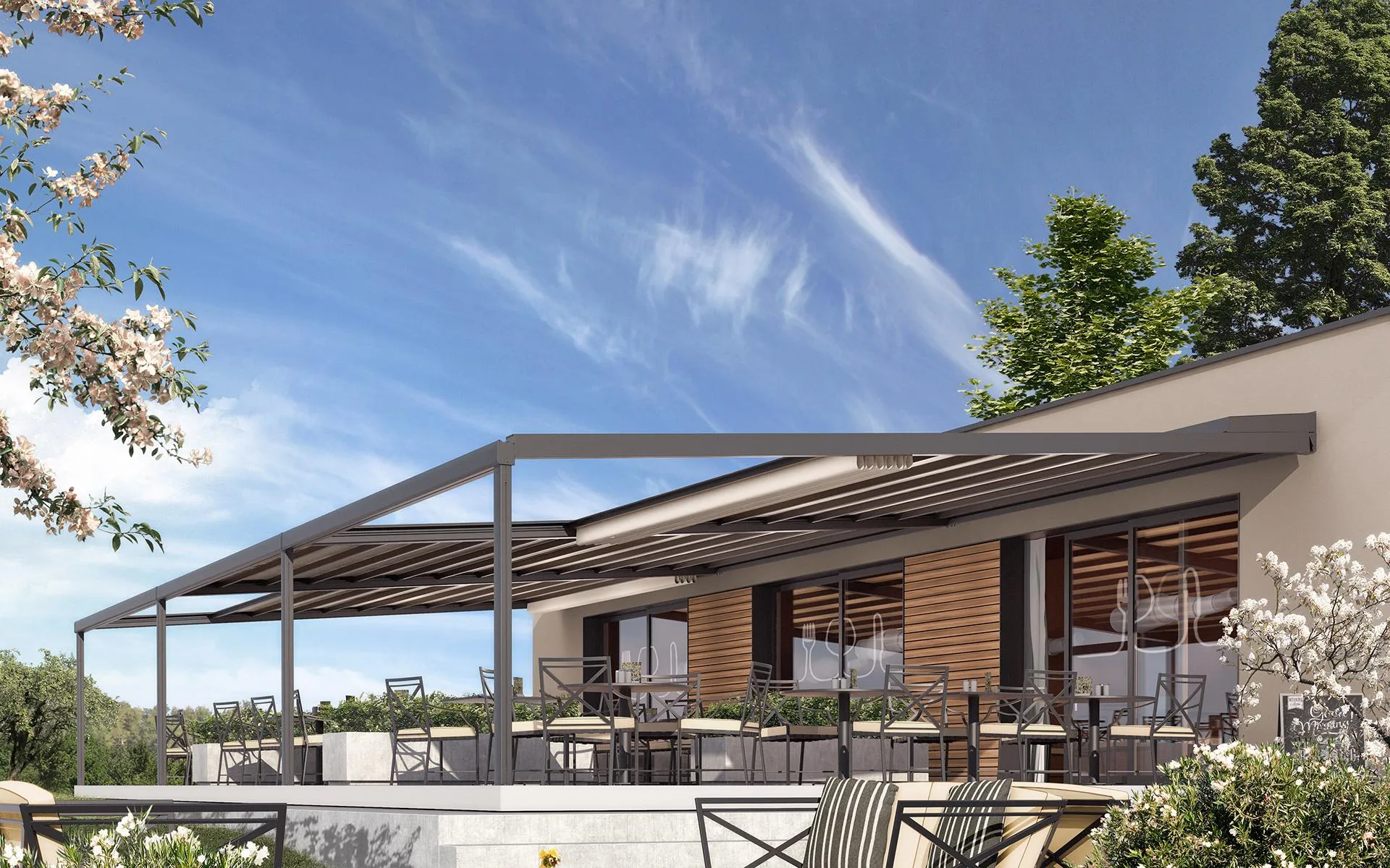 Bioklimatische Pergola mit verstellbaren Lamellen